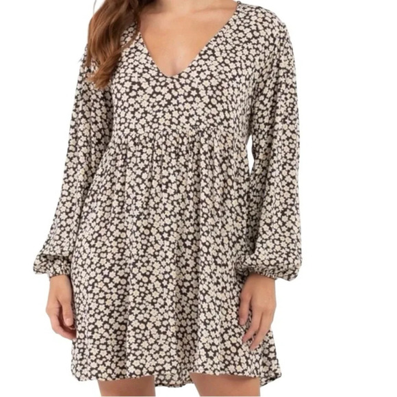 Billabong Secret Wish Daisy Floral Print Long Sleeve 90s style Babydoll Dress - Picture 1 of 14